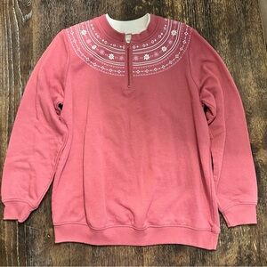 Blair Pink Quarter Zip Sweater with Embroidered Detail size Medium